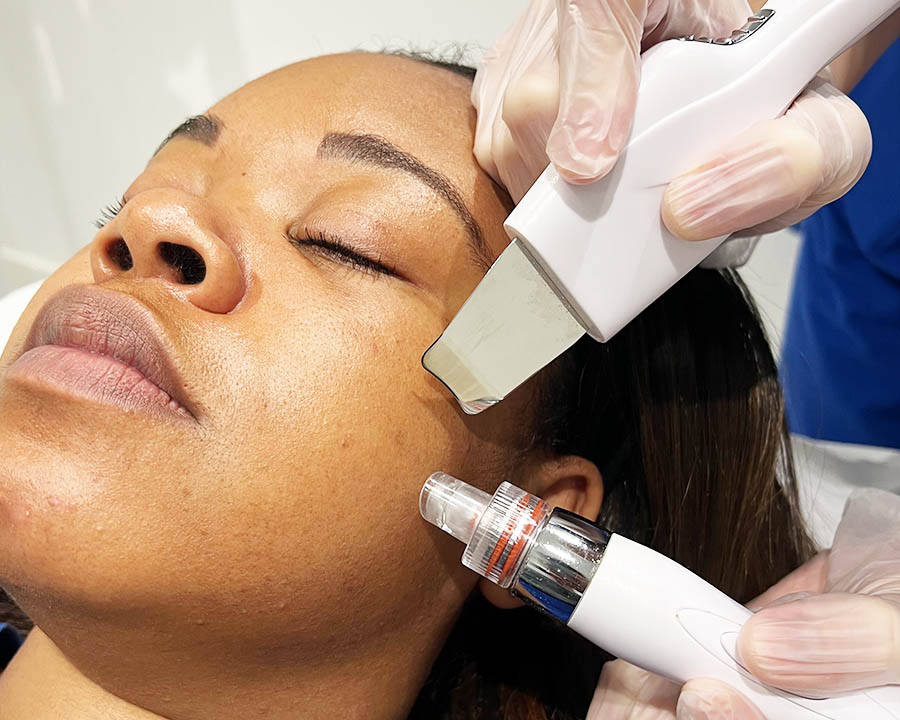 Client receiving a HydroDerma facial at the Leeds studio